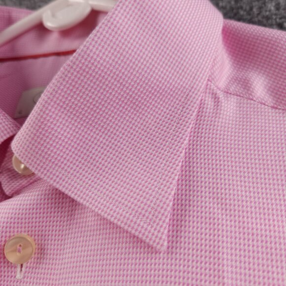 Eton 16.5 Cotton Classic Check Convertible Cuff Pink Button Up Men Long Sleeve - Picture 10 of 16